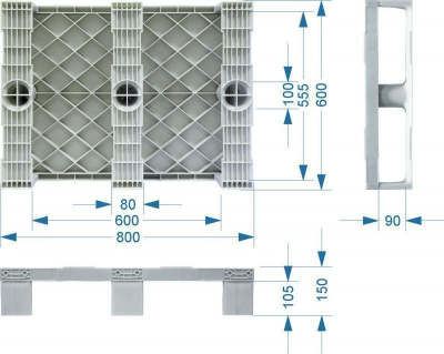 Паллет 800х600х150 мм (сплошной на 3-x полозьях) черный